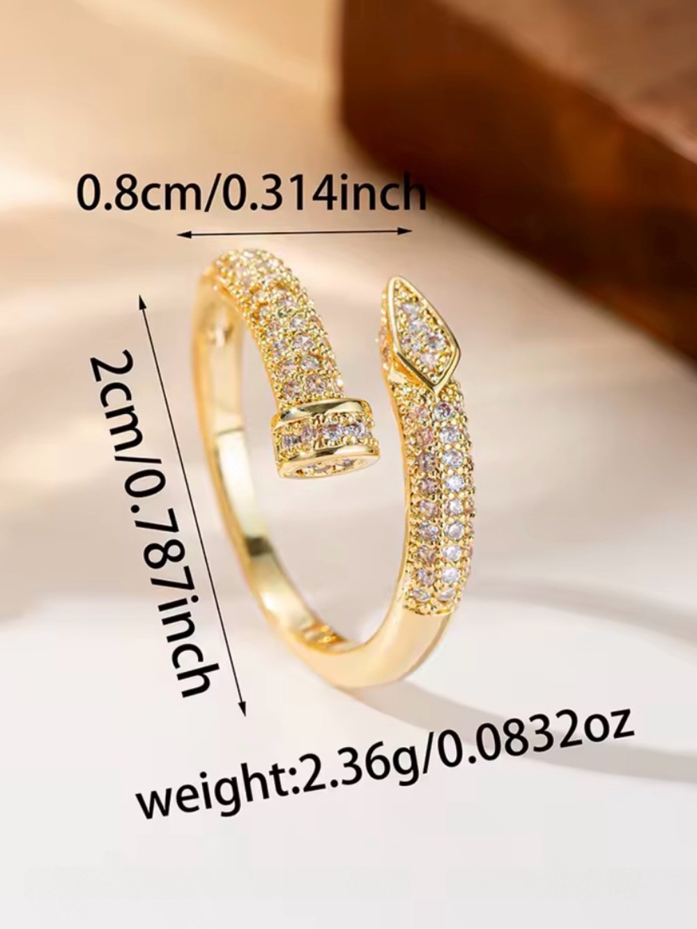 Gold Crystal Open Snake Ring - Women's Jewelry - Picture 2 of 4